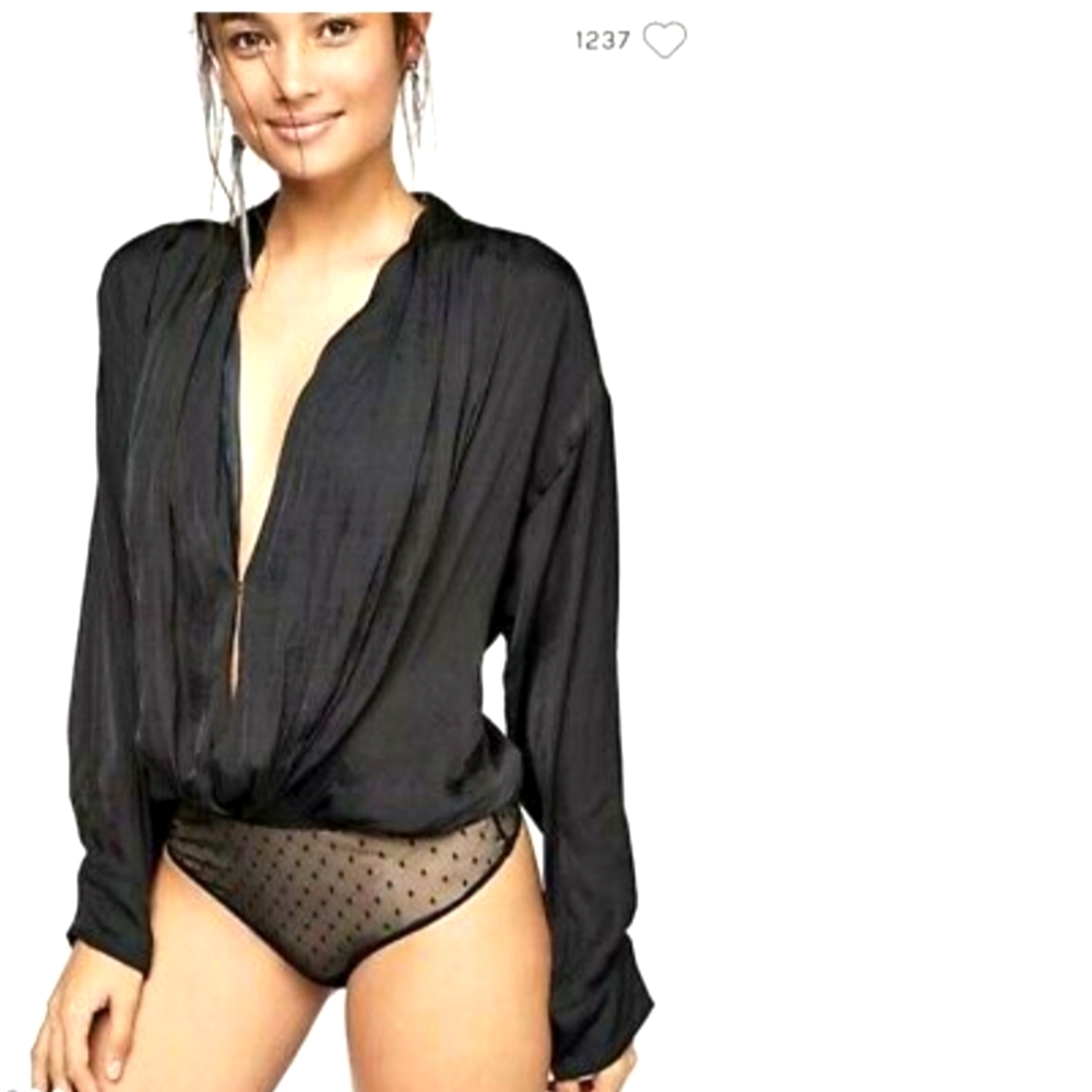FREE PEOPLE LADYLIKE LADY BODYSUIT TOP BLACK SMALL